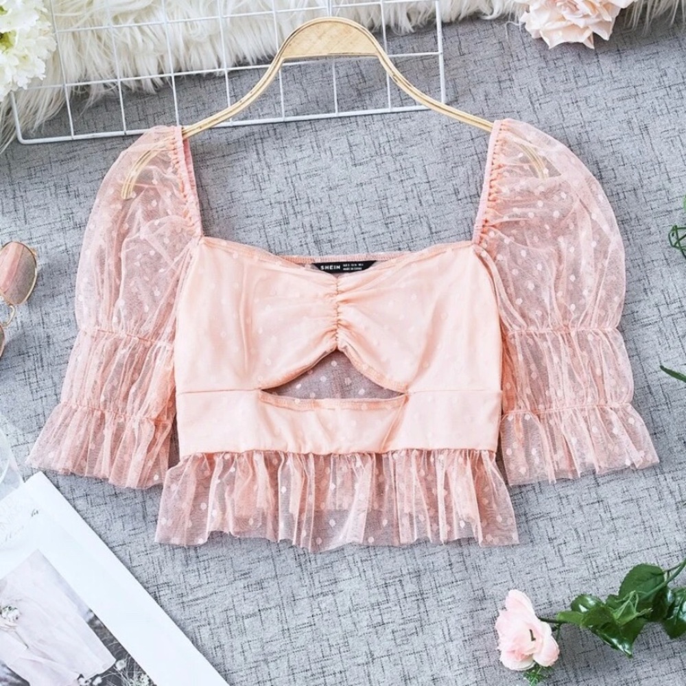 Pink mesh crop top